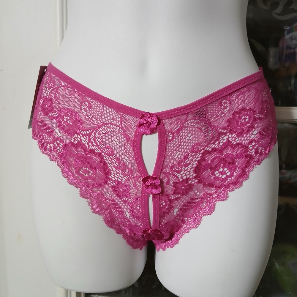 Peek A Boo Lace Panties Small Dynashape Cheekster Pink Knickers Underwear Nwt